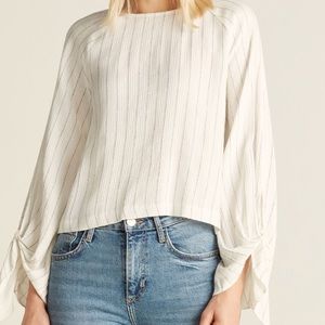 1.STATE Soft Ecru Stripe Tie Sleeve Top